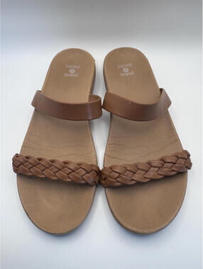 Shade & Shore Brown Braided Strap Slide Sandals